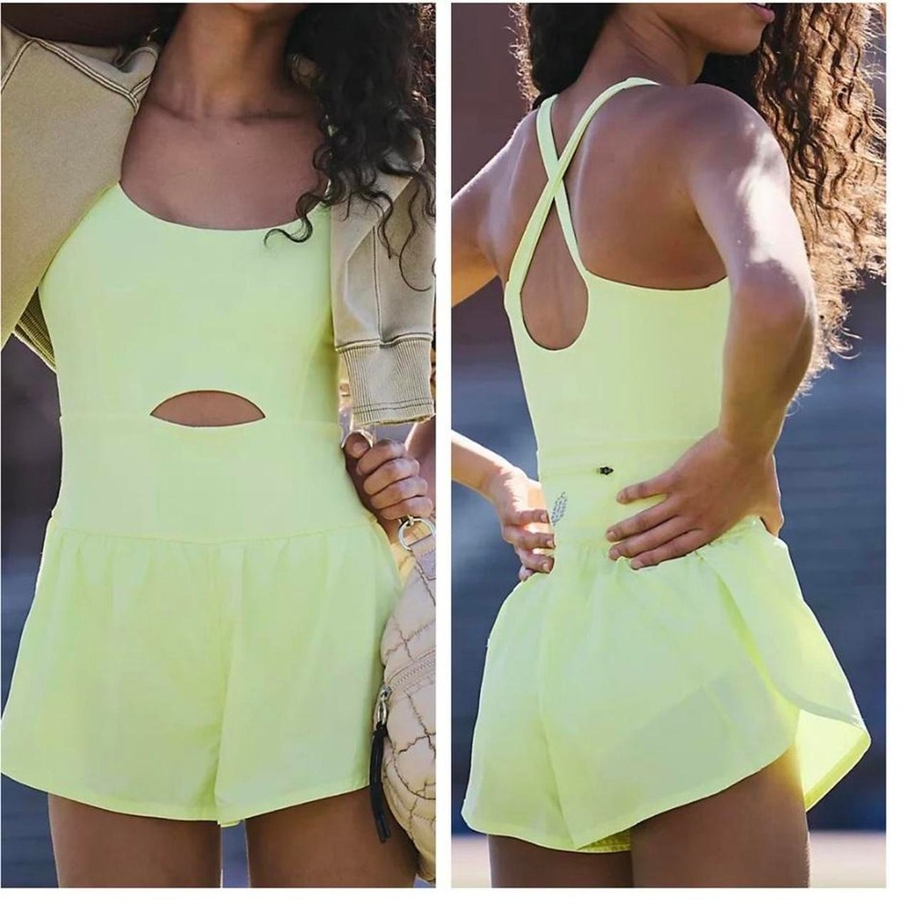 NWT ($98) Free People FP Movement Righteous Runsie in Neon Yellow